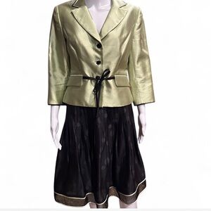 Kay Unger Green Fitted Blazer, polka dot skirt with green trim